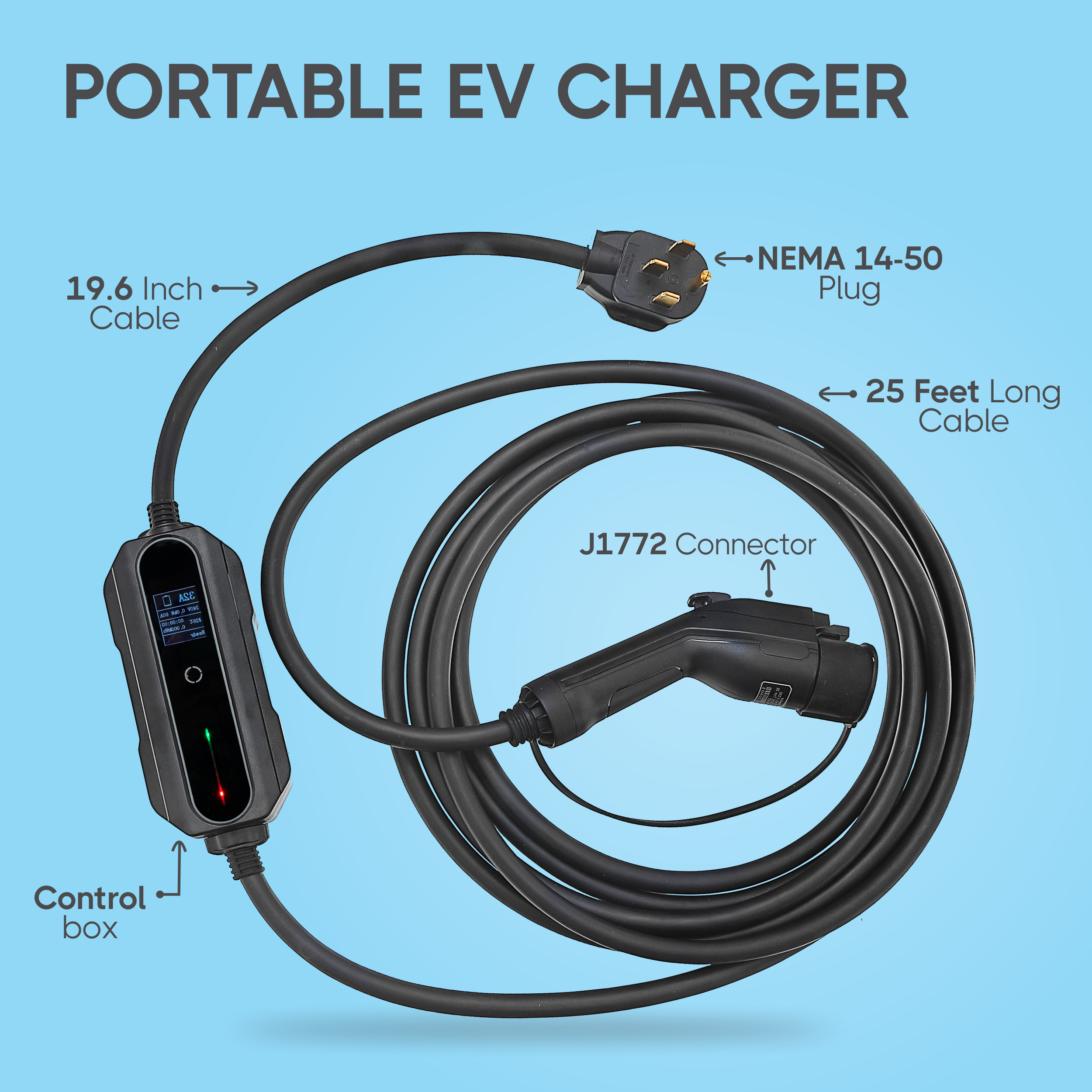 SBB Level 2 EV Portable Charger Compatible with J1772 EV Cars